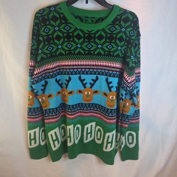 Ugly Christmas Sweater Sweaters - Ugly Christmas Sweater Reindeer Holiday Women 2xl Ho Ho Ho Reindeer, Read!